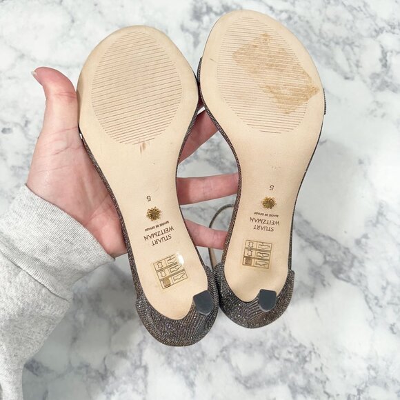 Stuart Weitzman NuNakedStraight Sandal in Noir Pyrite NWOT - Picture 6 of 10